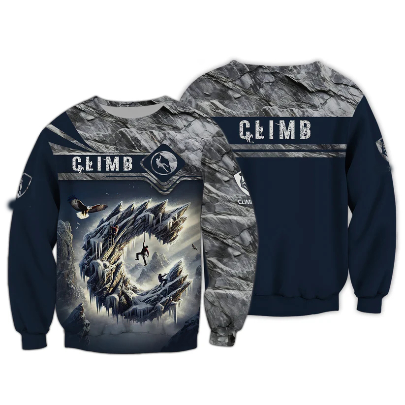 Outdoor Sport Club - Herenshirt met 3D klimprint, modieus klimclub-ontwerp,